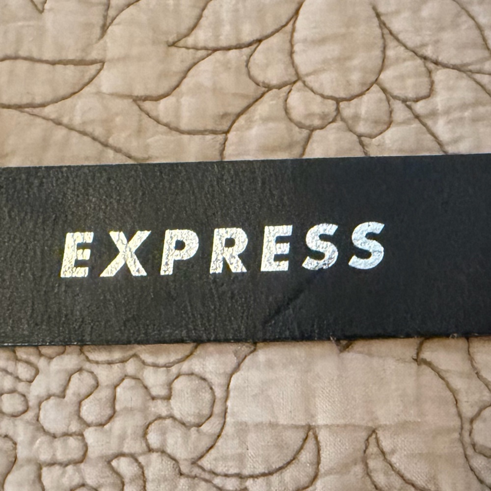 Express Black Leather Belt with Distressed Gold Buckle, Size S - Picture 6 of 9
